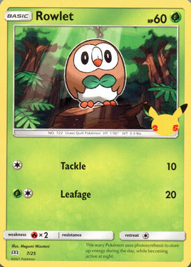 Pokémon Card TCG Rowlet 7/25 McDonalds 25th Anniversary 2021 Promo NM